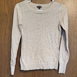 Express Rhinestone-Embellished Crewneck Sweater - Taupe